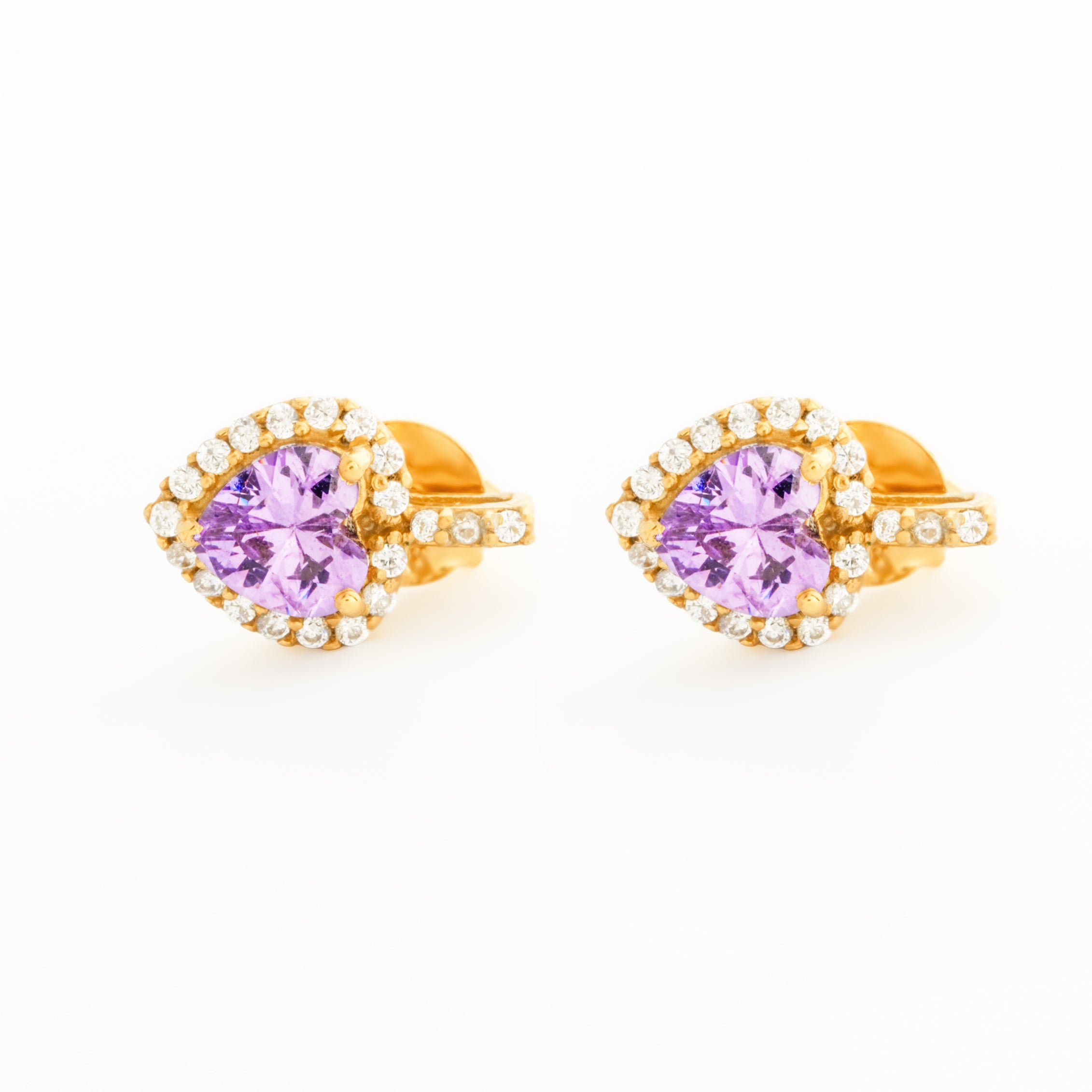 925 Sterling Silver 18K Gold Plated Amethyst Heart Studs